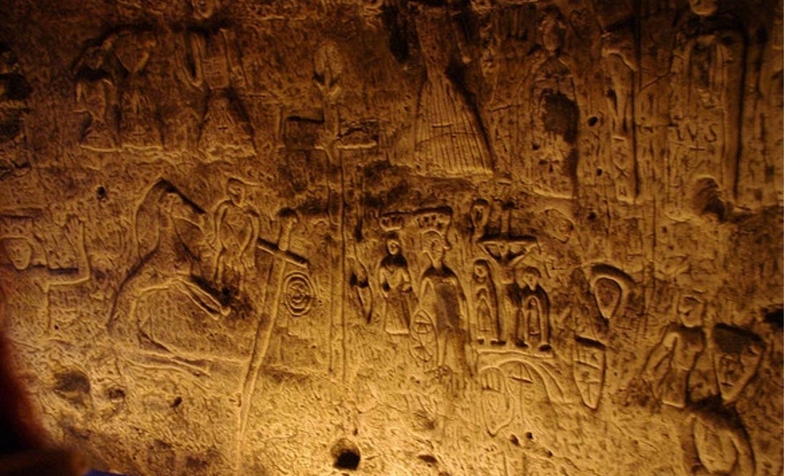 Enigmatic Symbols And Carvings In Man Made Cave In England Confound   Carved Walls Royston Cave 